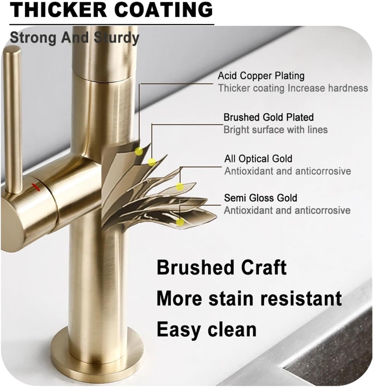 Brass Brushed Gold Black 360 Degree Rotation Kitchen Hot and Cold Water Sink Taps Pull Out Spout Kitchen Faucet(Chrome)