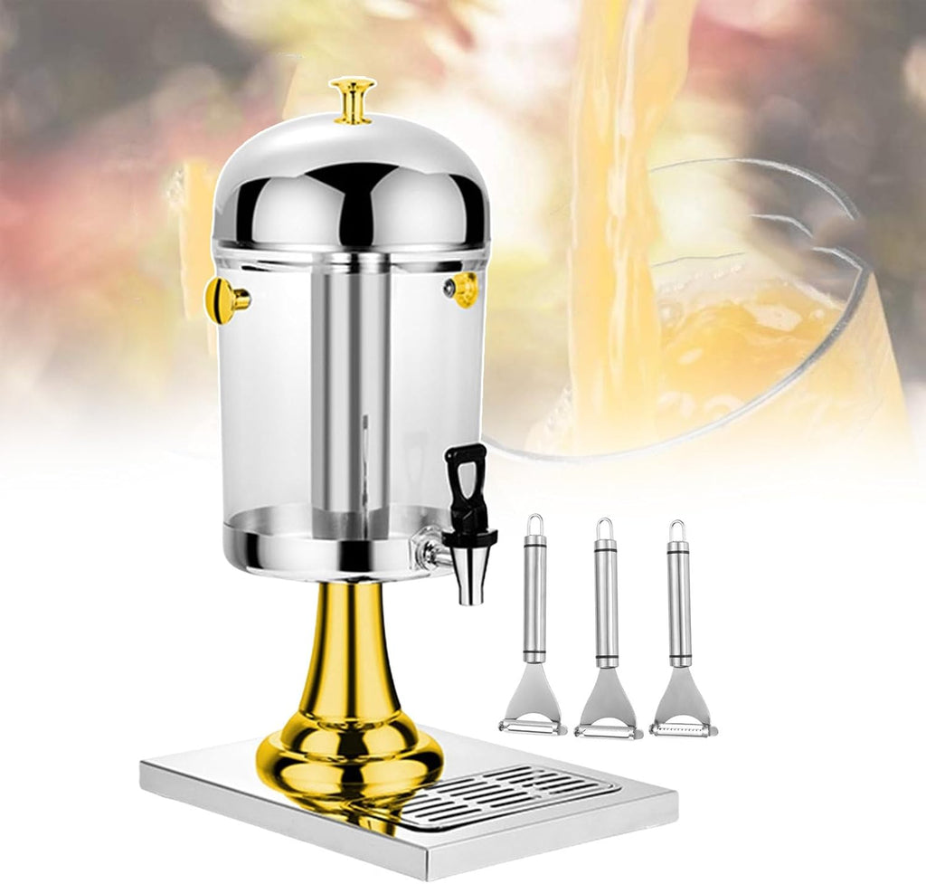 Beverage Juice Dispensers with Stainless Steel Faucet for Parties, Cold and Hot Drinks Dispenser 8Liter Capacity Self Service Cold Drink Machine for Commercial,Gold (Gold)