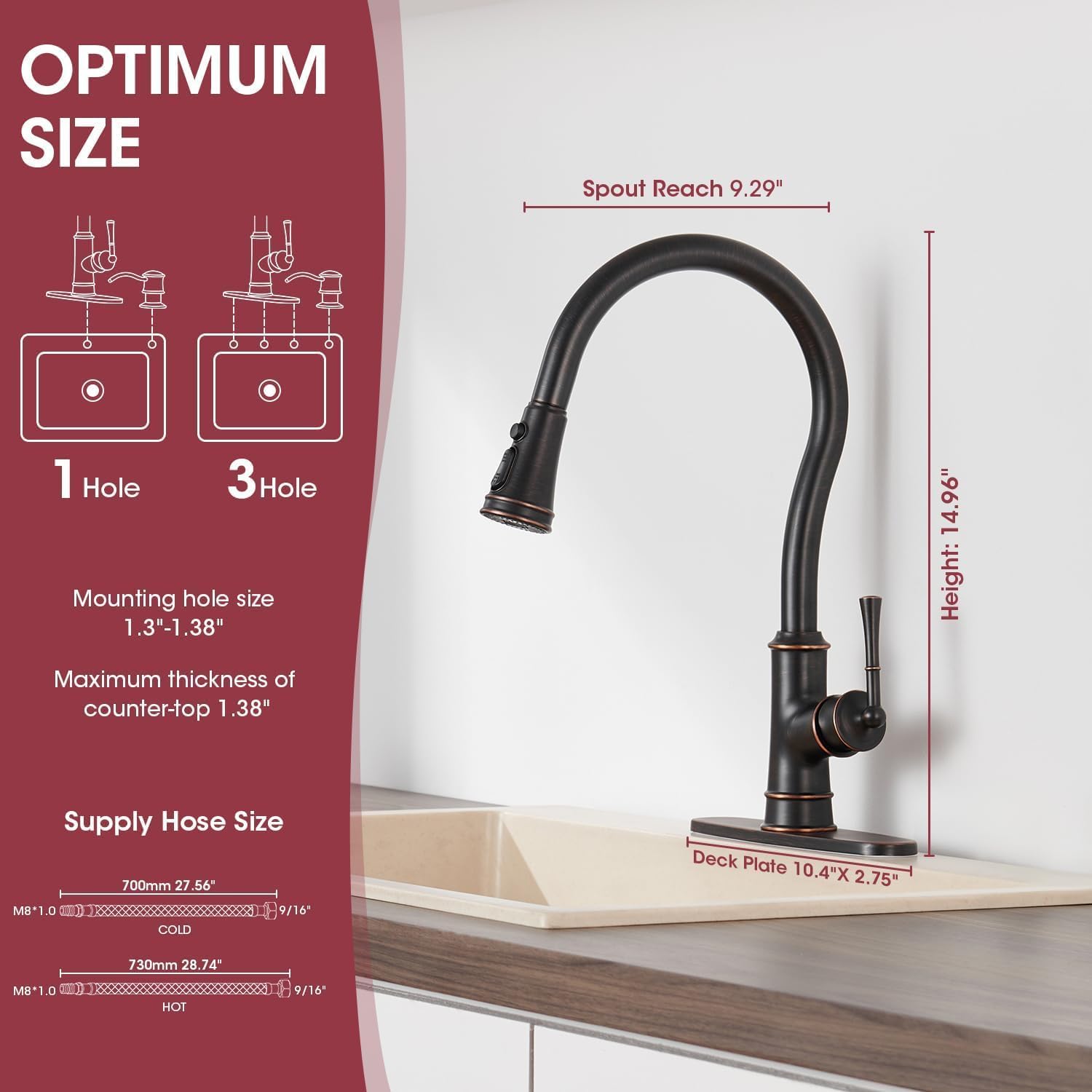 Kitchen Faucets with Pull Down Sprayer, Oil Rubbed Bronze High Arc Antique Brass Single Handle Vintage Kitchen Sink Faucet with 1 or 3 Hole Deck Plate for Farmhouse Laundry Camper Rv Bar