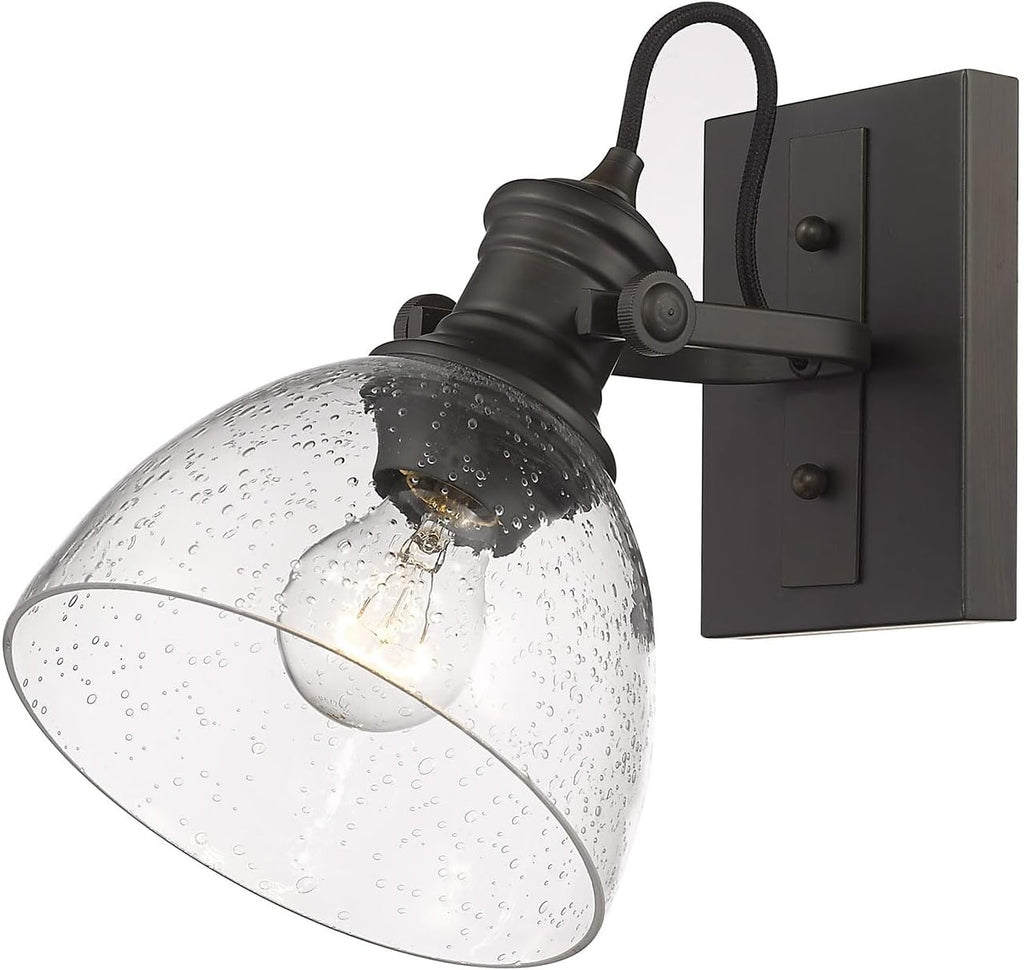 Golden Lighting 3118-BA1 RBZ-SD Hines Vanity Light, Rubbed Bronze with Seeded Glass- Vanity Light, Bathroom Vanity Light, Vanity Lights for Bathroom, Bathroom Light fixtures, Light Fixture