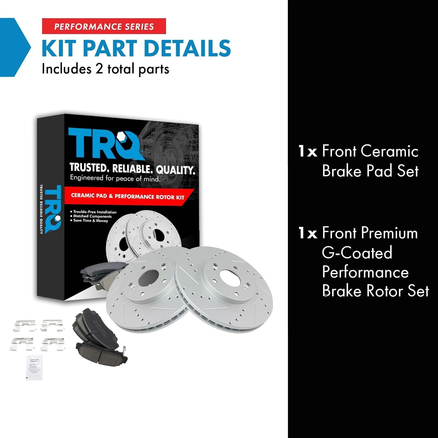 TRQ Performance Front Brake Pad and Rotor Kit Ceramic Slotted Drilled G-Coated Compatible with 2001-2003 Acura CL 1999-2008 TL 2004-2010 TSX 2003-2009 Honda Accord