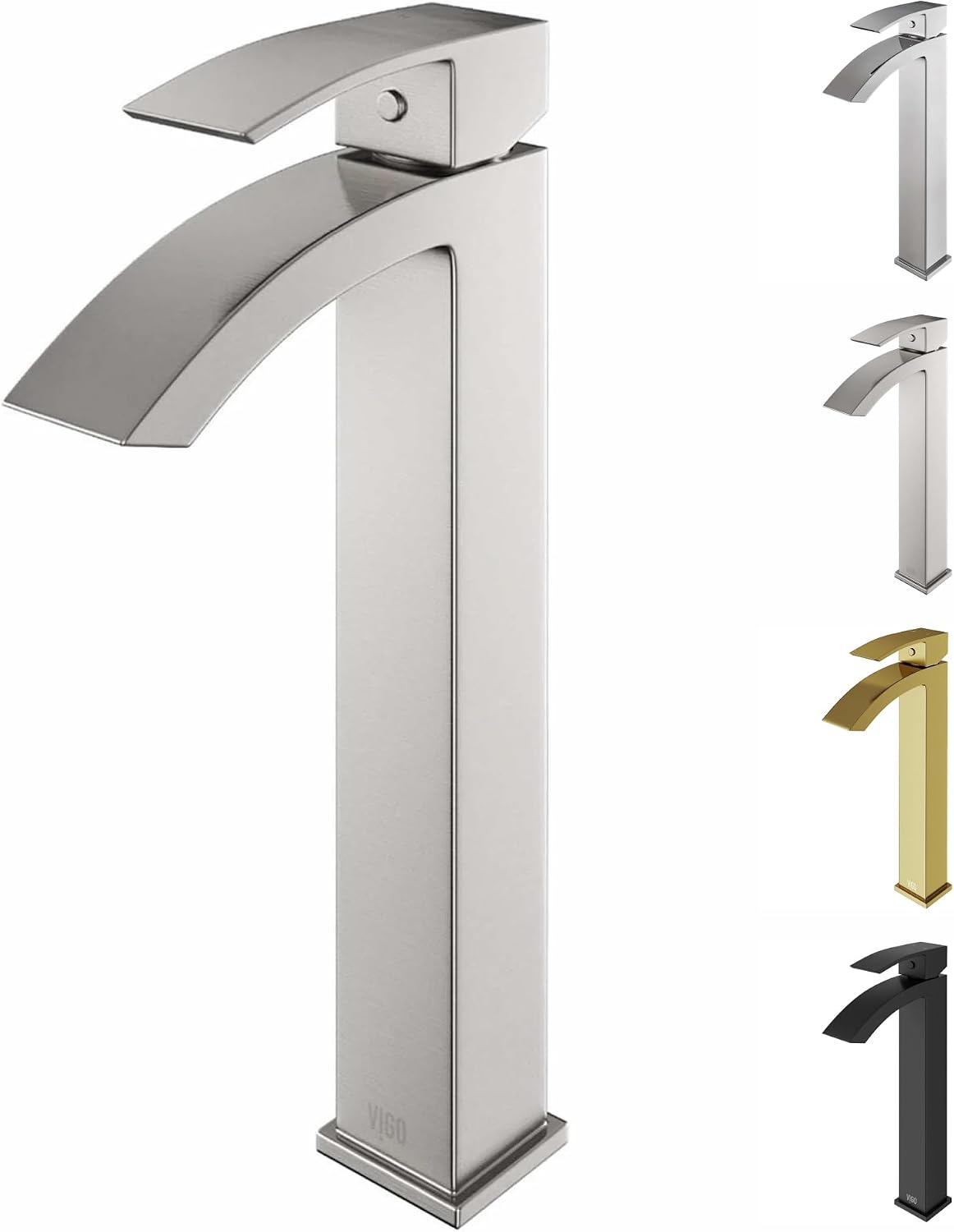 VIGO Duris Waterfall Single-Handle Single-Hole Mount Vessel Bathroom Sink Faucet, 12-Inch, Brushed Nickel, Modern Design, Solid Brass, 1.2 GPM WaterSense & Ceramic Disc Valve, Corrosion-Resistant