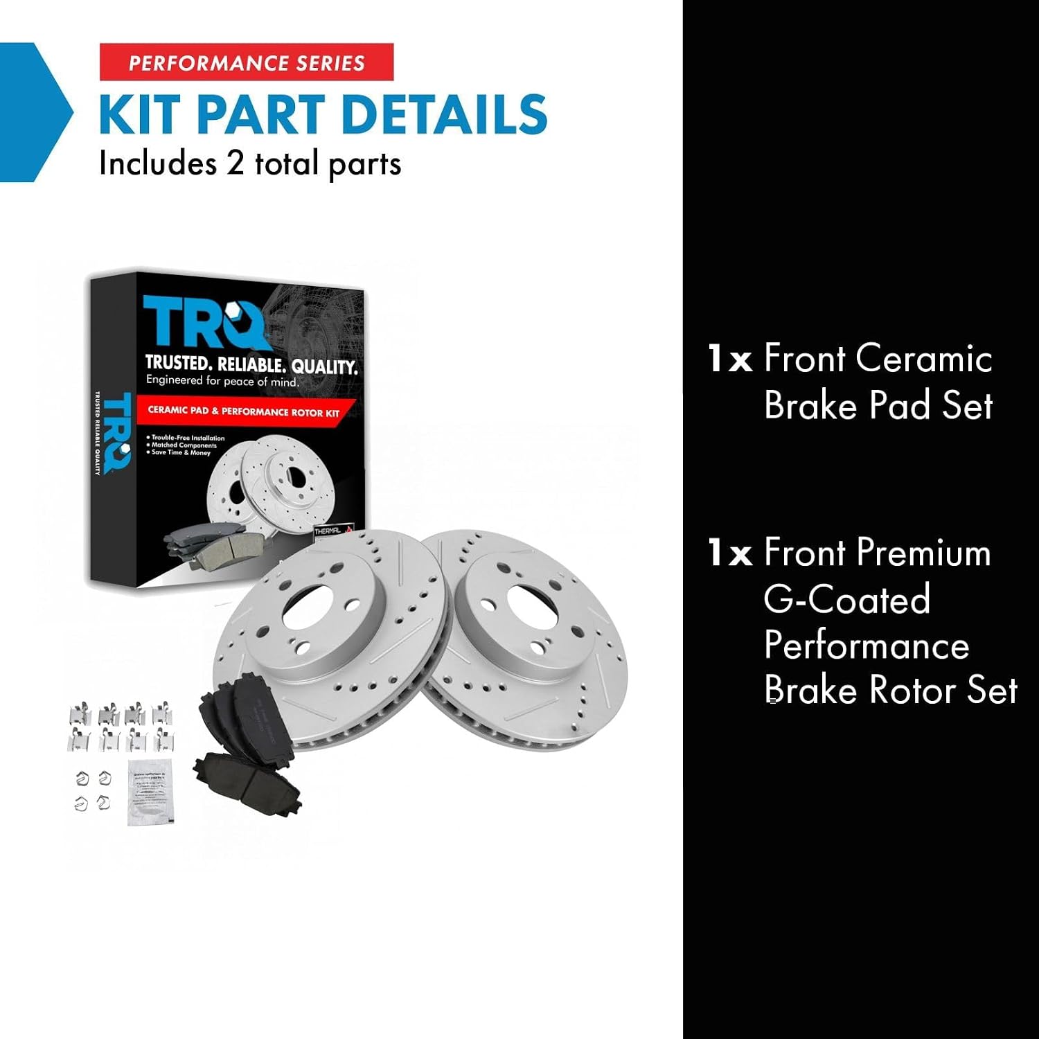 TRQ Performance Front Brake Pad and Rotor Set Ceramic Coated Drilled Slotted Rotors Compatible with 2011-2017 Lexus CT200h 2010-2015 Toyota Prius 2012-2015 Prius Plug-In