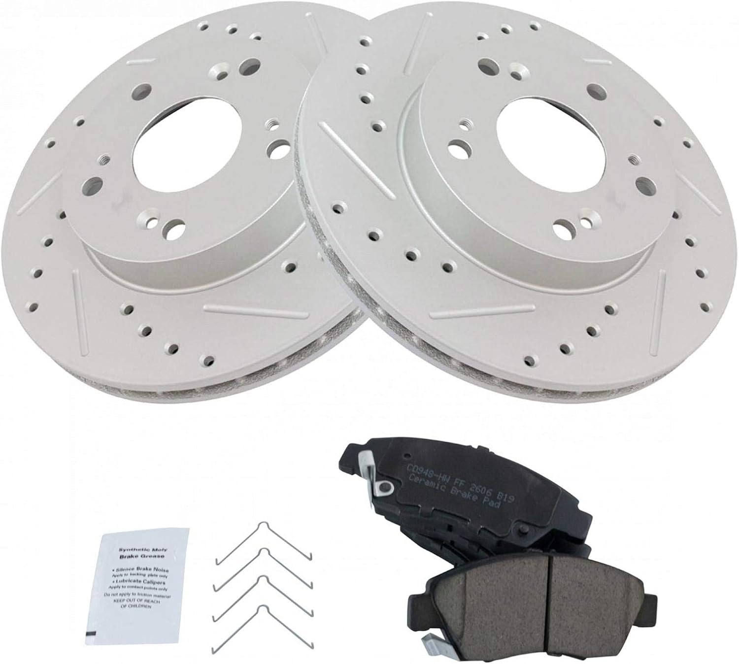 TRQ Performance Front Ceramic Brake Pad and Rotor Set Compatible with 02-06 Acura RSX Base Model 06-08 Honda Civic Hybrid 09-10 Honda Civic Hybrid 5 Lug Wheels 11 11-15 CR-Z
