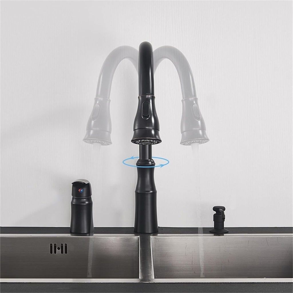 Brass Kitchen Faucet Pull Out Flexible Sink Mixer Taps Hot & Cold Water Mixer Cranes Water Saving Bathroom Faucets(Black A)