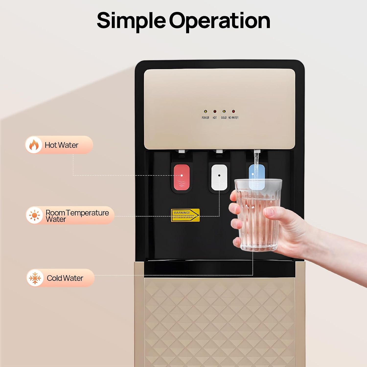 Bottom Loading Water Dispenser with Hot, Cold & Room Temperature Water - 500W Heating & 90W Cooling - Safe, Energy-Saving & User-Friendly Design for Home, Office (Champaign Gold)