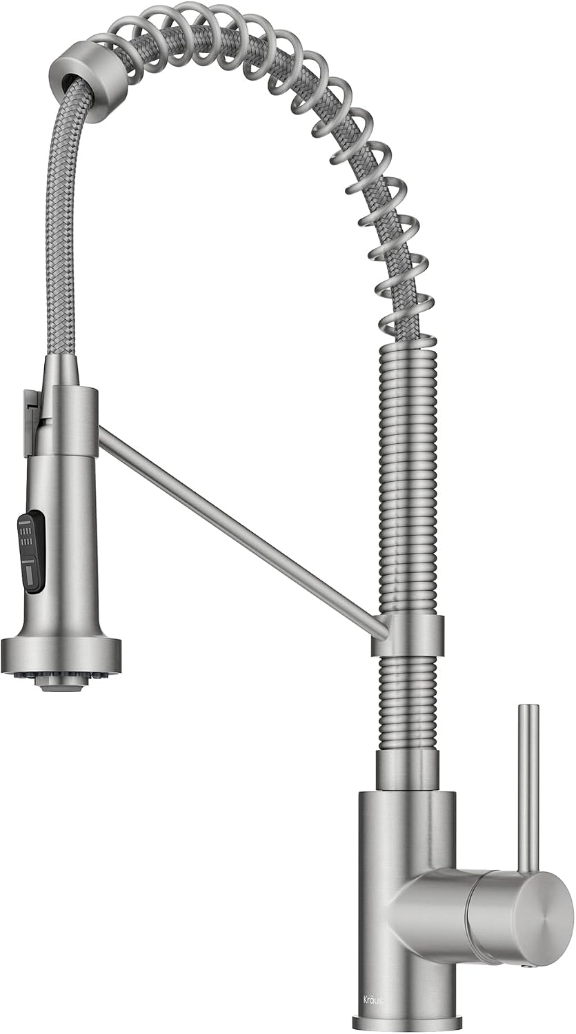 KRAUS Bolden Commercial Style 2-Function Single Handle Pull Down Kitchen Faucet in Spot-Free Stainless Steel, KPF-1610SFS