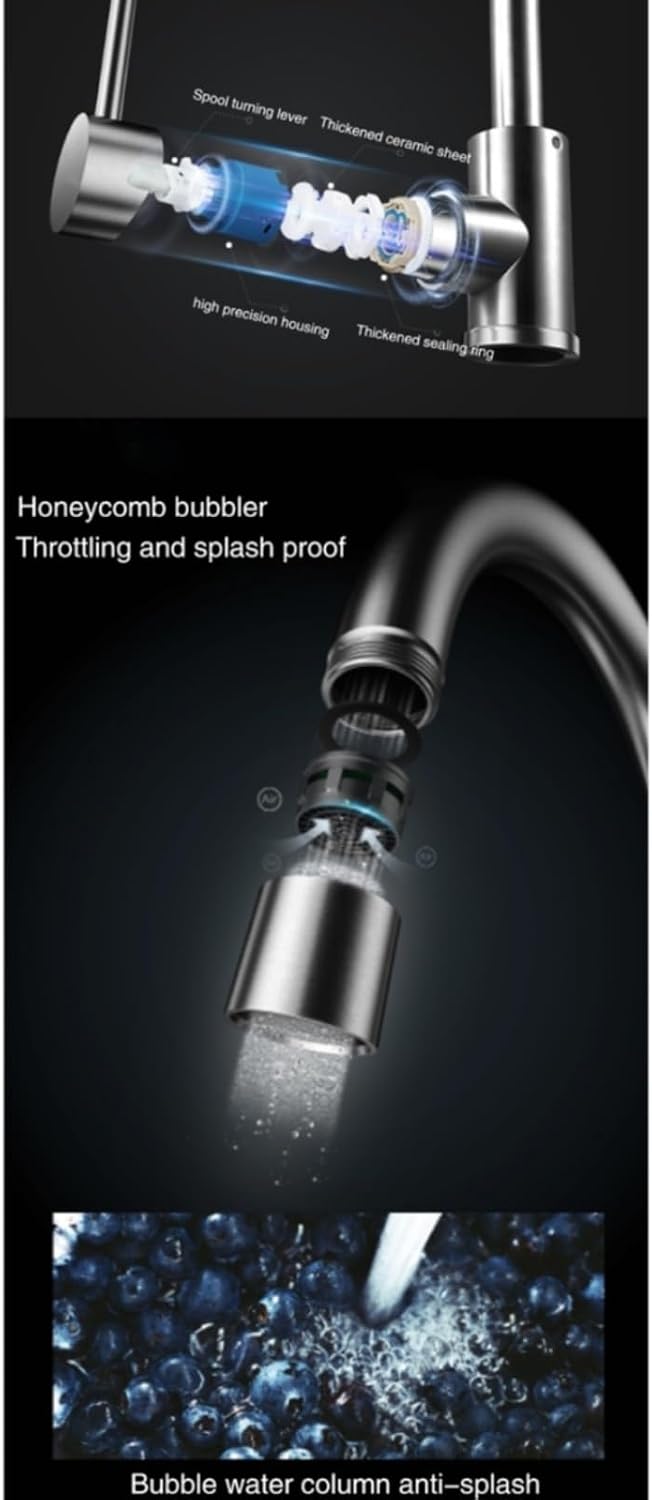 Stainless Steel Kitchen Faucet Black Brushed Kitchen Sink Mixer 360 Degree Rotate Hot Cold Water(1)