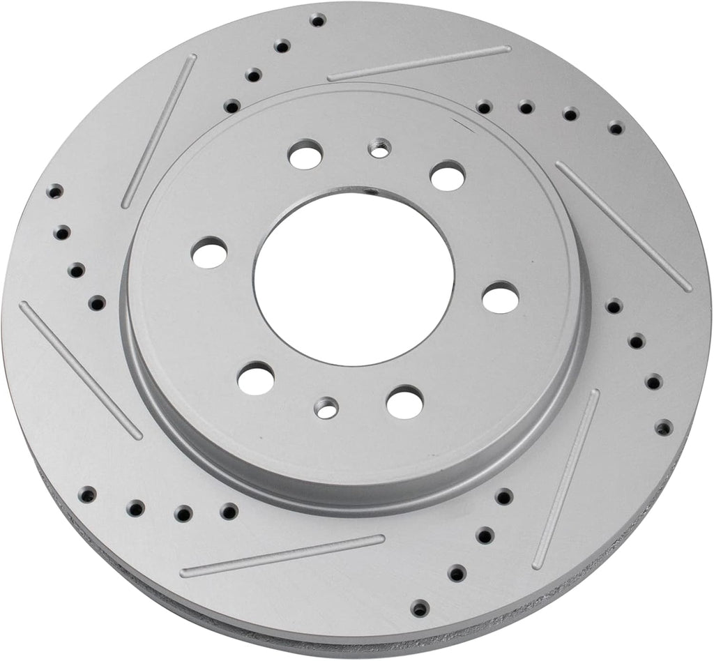 TRQ Performance Front Brake Pad and Rotor Set Ceramic G Coated Drilled Slotted Vented Rotors Compatible with 2009 Ford F-150