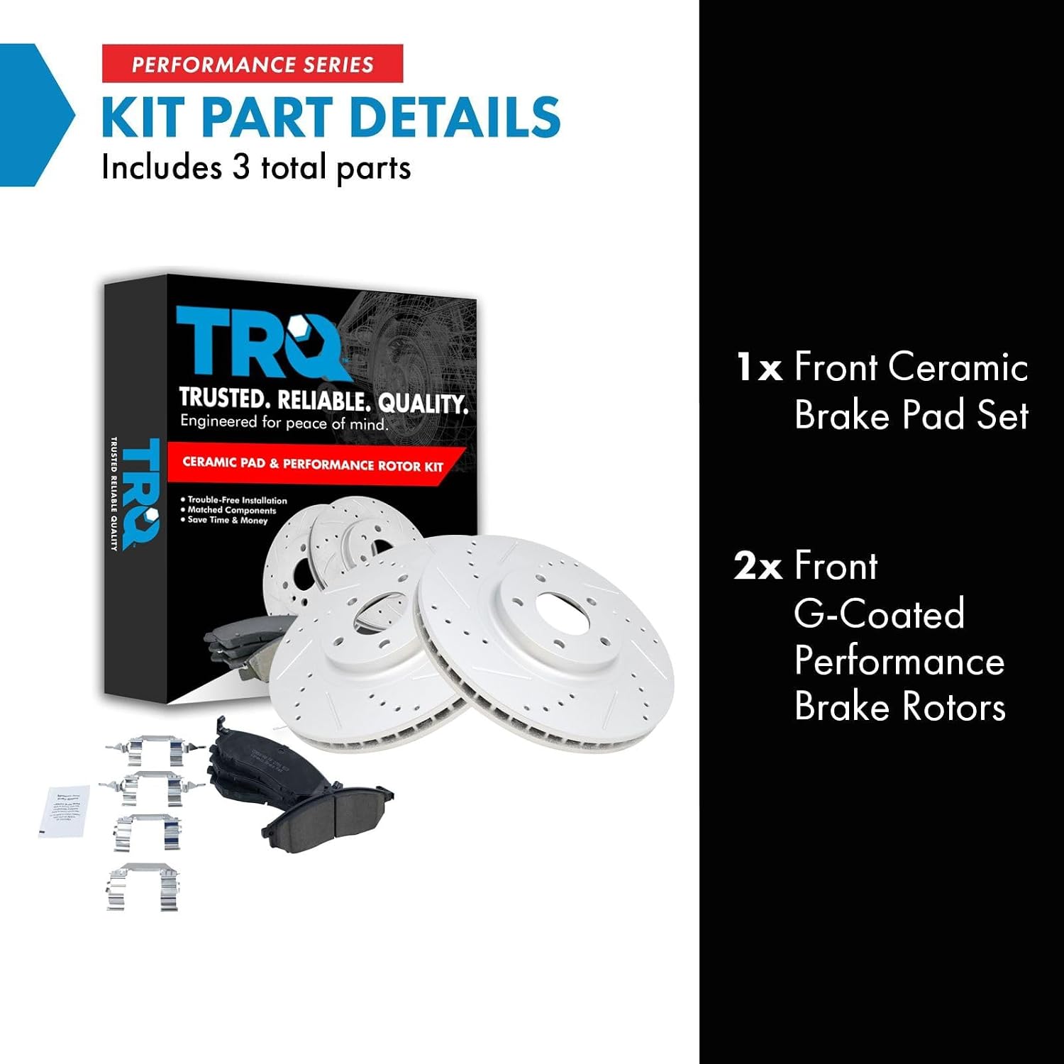 TRQ Performance Front Brake Pad and Rotor Set Ceramic G Coated Drilled Compatible with 08-19 Infiniti EX35 11-13 G25 M37 14-19 Q70 15-19 Q70L 14-17 QX70 09-19 Nissan 370Z 11-14 Murano