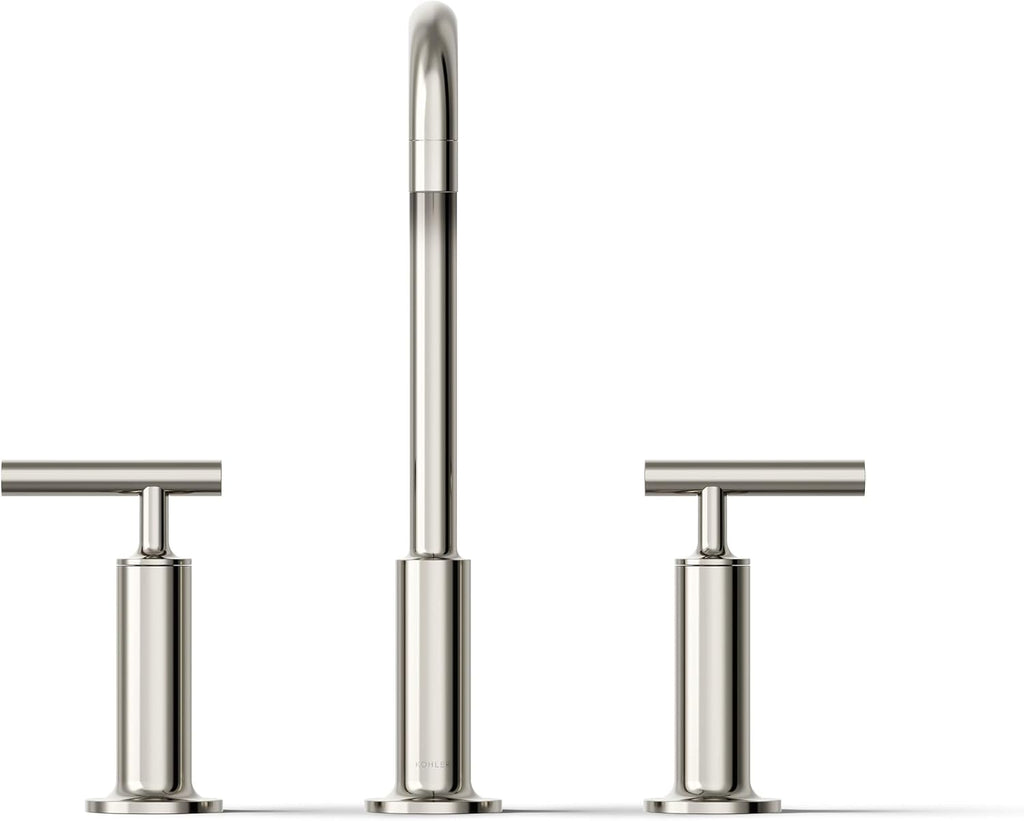 KOHLER K-14408-4-SN Purist® Widespread Bathroom Sink Faucet, 3-Hole, Widespread High Lever Handles and High Gooseneck Spout, 1.2 GPM, Vibrant Polished Nickel