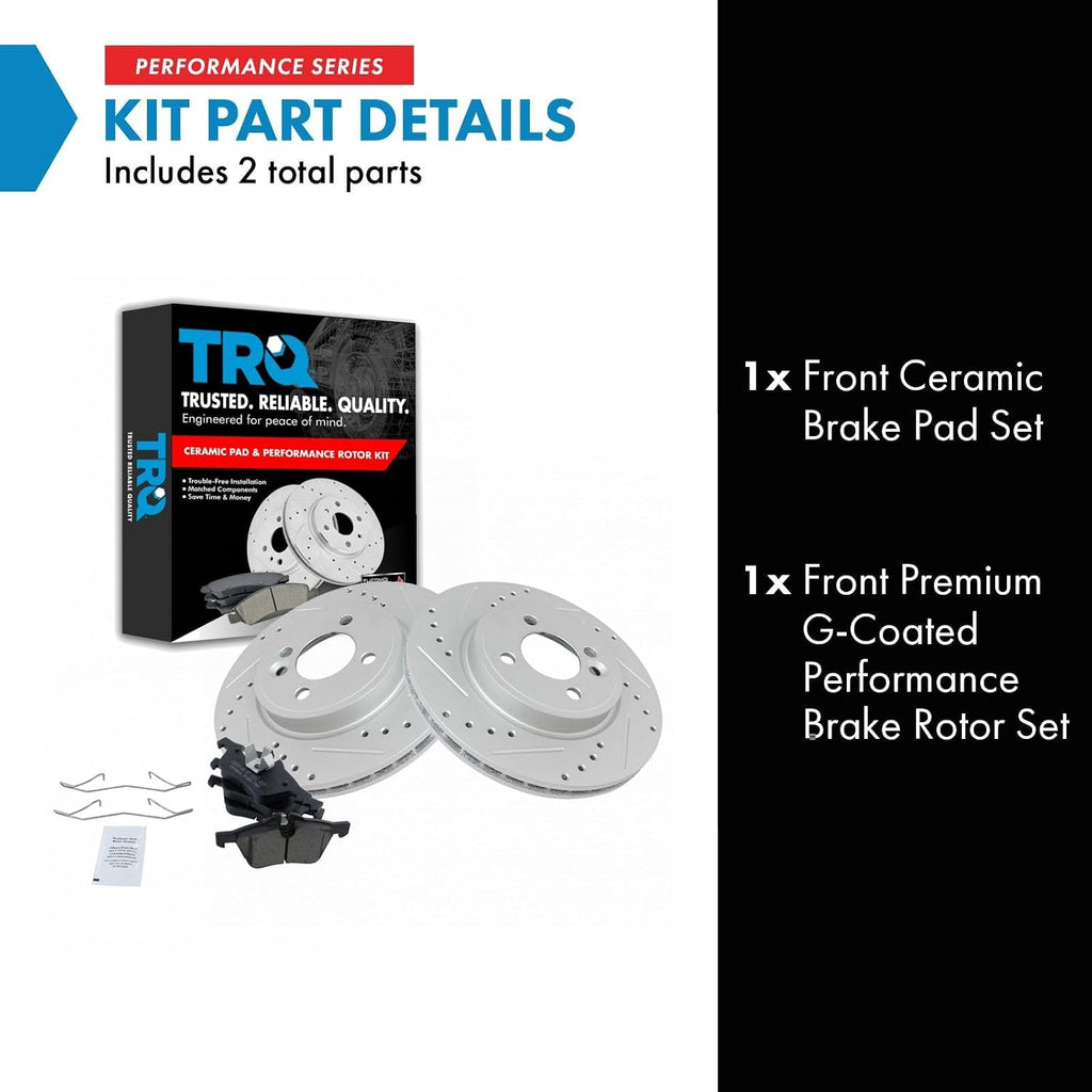 TRQ Performance Front Brake Pad and Rotor Set Ceramic G Coated Drilled Slotted Rotors Compatible with 2002-2006 Mini Cooper