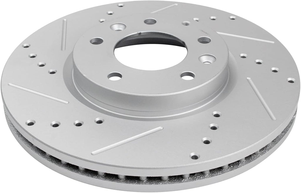 TRQ Performance Front Brake Pad and Rotor Set Ceramic G Coated Slotted Drilled Rotors Compatible with 2007-2012 Mazda CX-7
