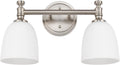 Bathroom Light Fixtures, Brushed Nickel 2-Light Bathroom Vanity Light Fixtures Over Mirror, Vintage Vanity Lights for Bathroom Living Room, Milk White Glass Shades , Standard E26 Base, Brushed Nickel