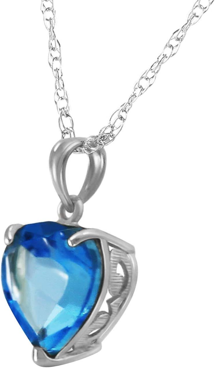 Galaxy Gold GG 6.3 Carat 14k Solid Gold Necklace with Natural Heart Shaped 10 mm Blue Topaz