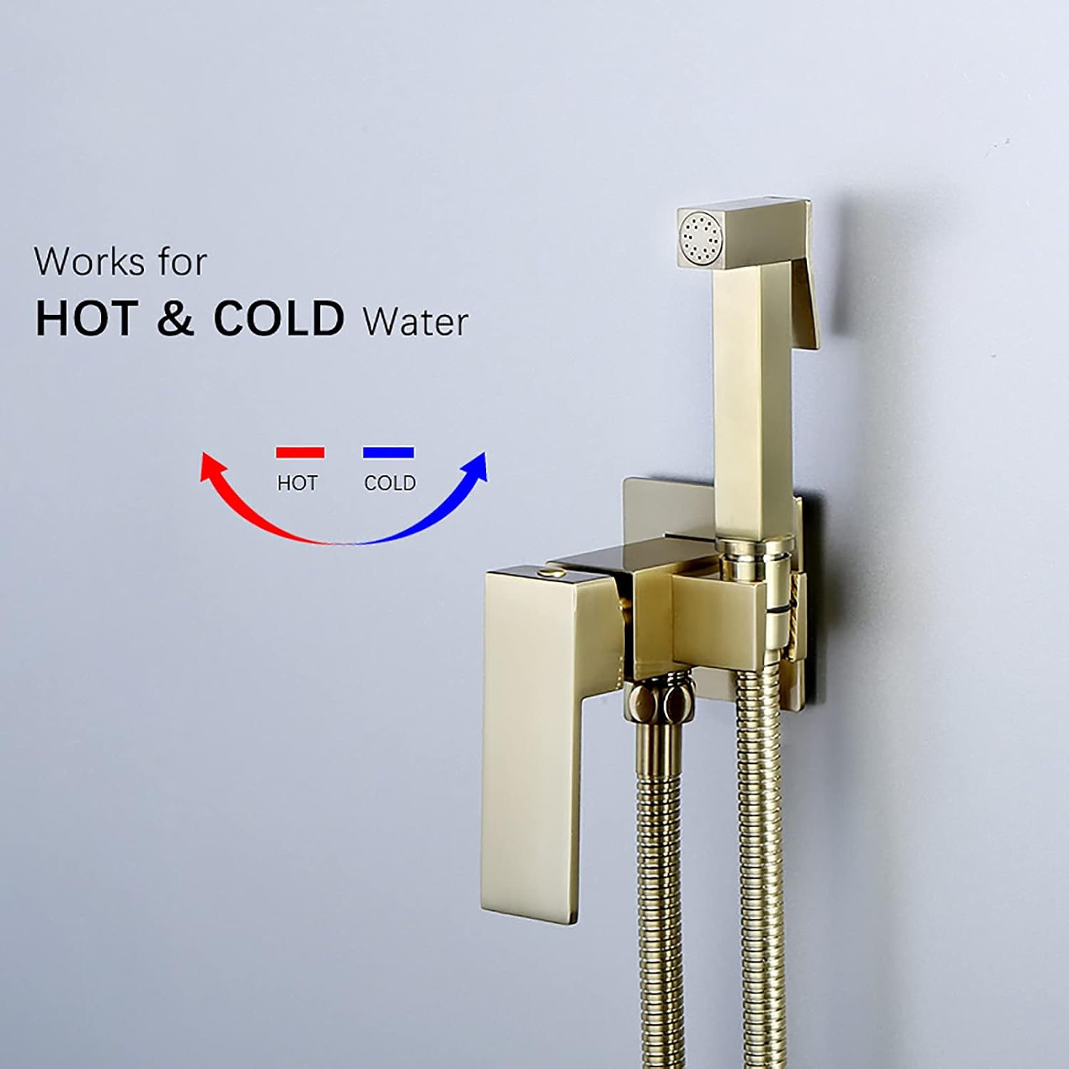 Handheld Bidet Sprayer for Toilet, Brushed Gold Wall Mounted Bathroom Cloth Diaper Set with Cold and Hot Water, Brass Kit for Bathing Pets, Feminine Hygiene