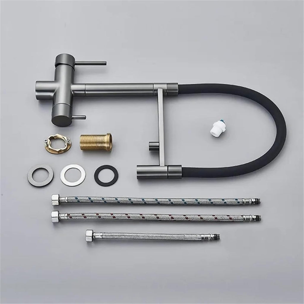 Kitchen Purified Faucets Dual Handle Cold Hot Water Mixer Crane Tap Filter Water Modern Tap(Brushed Gold)