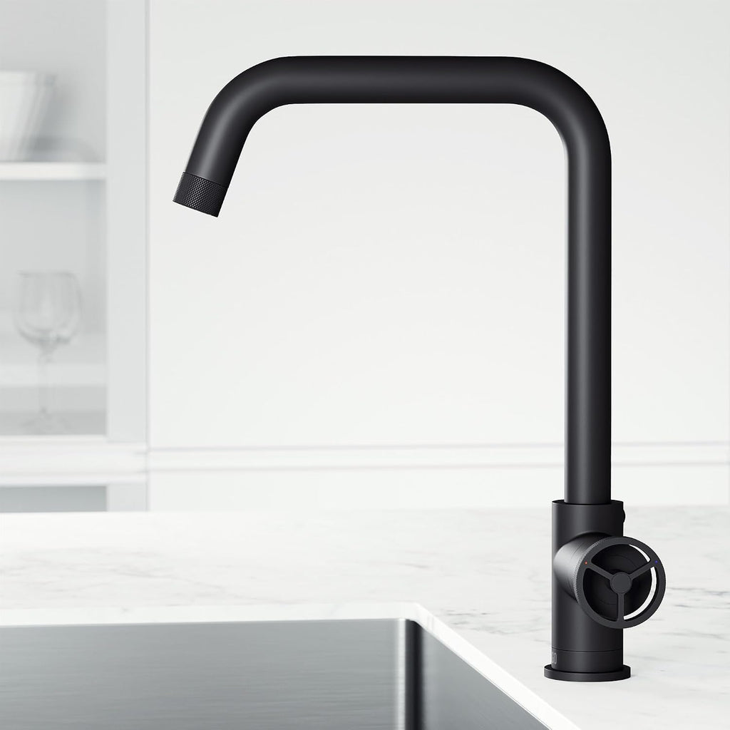 VIGO Cass Industrial 14 in. H Single Handle Kitchen Bar Faucet in Matte Black VG02040MB