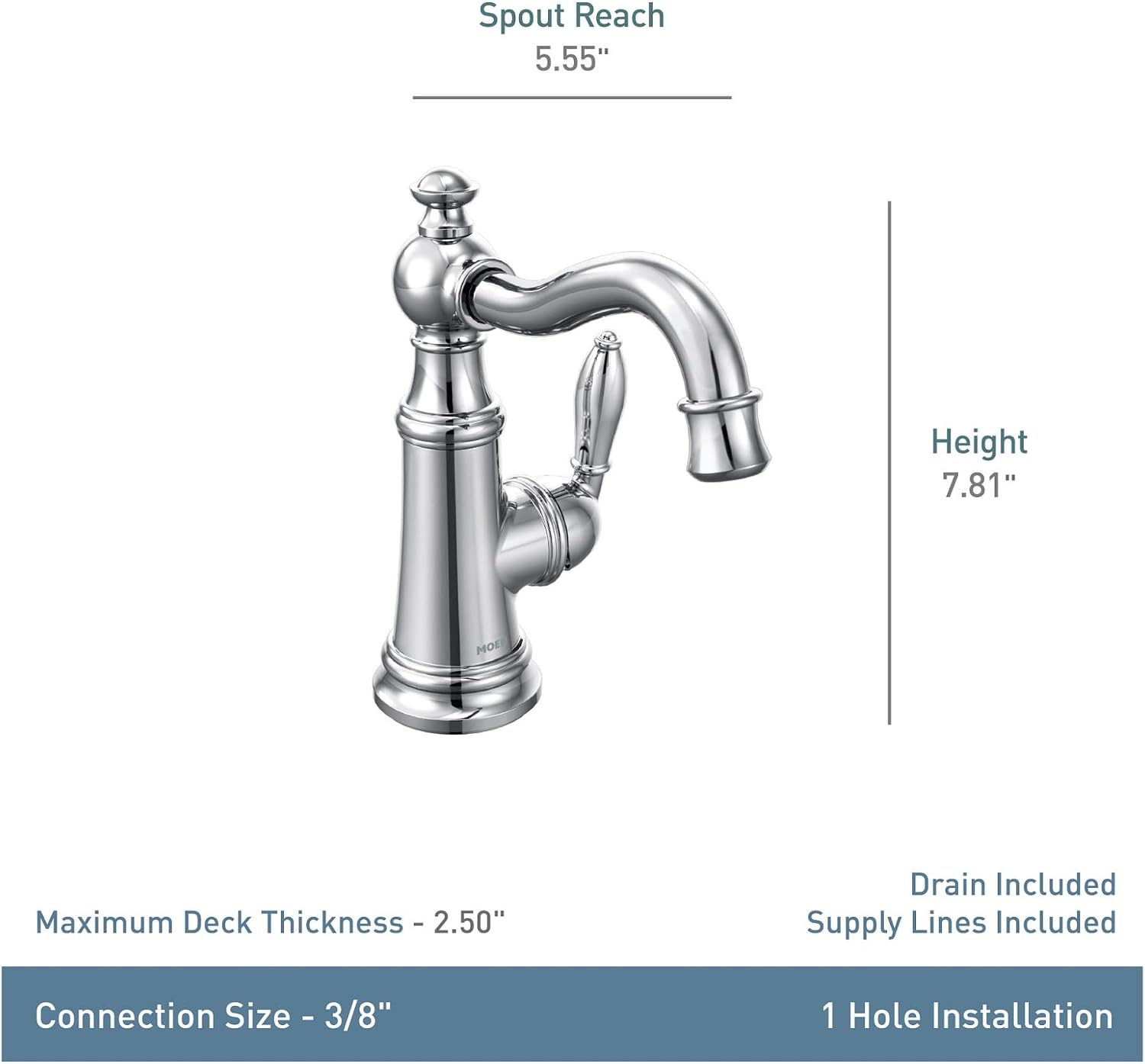 Moen S42107BG Weymouth One-Handle Single Hole Traditional Bathroom Sink Faucet with Drain Assembly, Brushed Gold