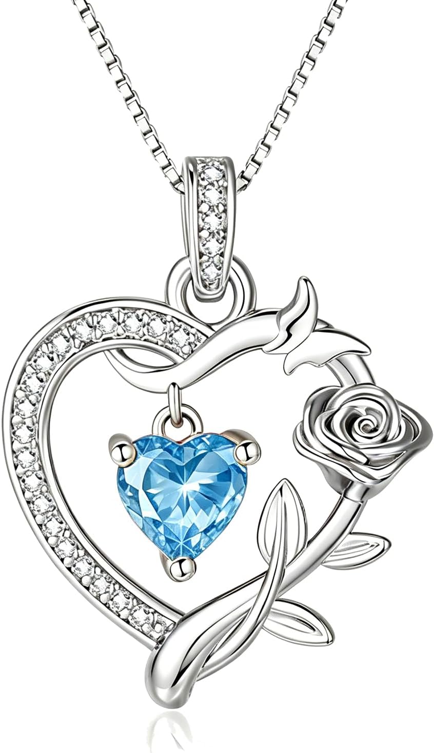 HeartMelody Heart Necklaces for Women Gold,14k 18K White Gold Plated Dainty Rose Butterfly Necklace with Garnet Birthstone Pendant Necklace Everyday Jewelry Birthday Christmas Gifts for Women Mom Her