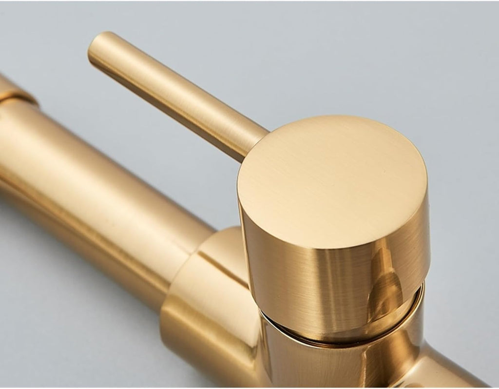 360° Rotating Single Handle Kitchen Faucet with Pull Down 2-Way Spray Hot and Cold Water Mixer Tap(Brush Gold Grey Hose)
