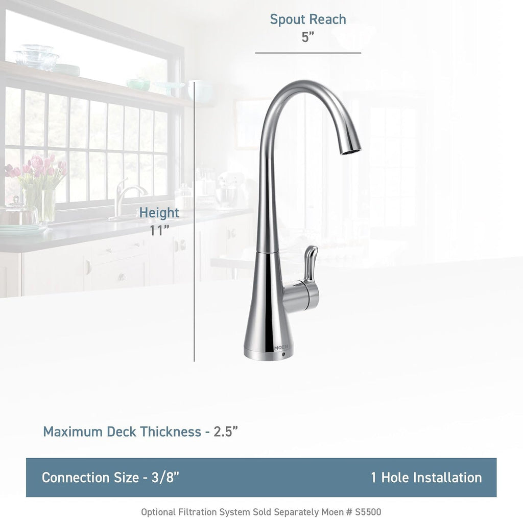 Moen Black Stainless Sip Transitional Cold Water Kitchen Beverage Faucet with Optional Filtration System, S5520BLS