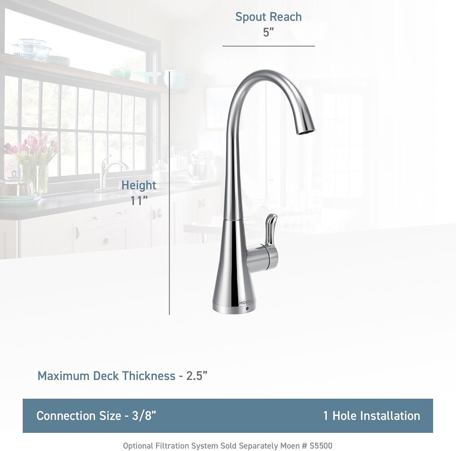 Moen Black Stainless Sip Transitional Cold Water Kitchen Beverage Faucet with Optional Filtration System, S5520BLS