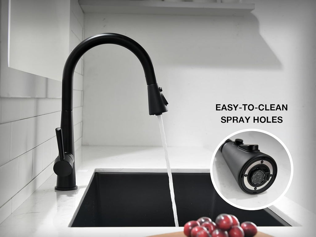 Matte Black Kitchen Faucet with Pull Down Sprayer, Lava Odoro Single Handle Kitchen Sink Faucet, Black Single Hole Kitchen Faucet with Magnetic Docking Spray Head and Deck Plate, KF321-MB