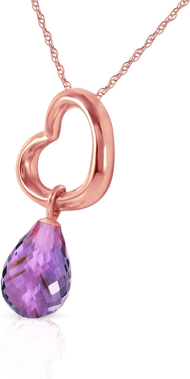 Galaxy Gold GG 14K Gold Open Heart with Genuine Purple Amethyst Drop Pendant Necklace