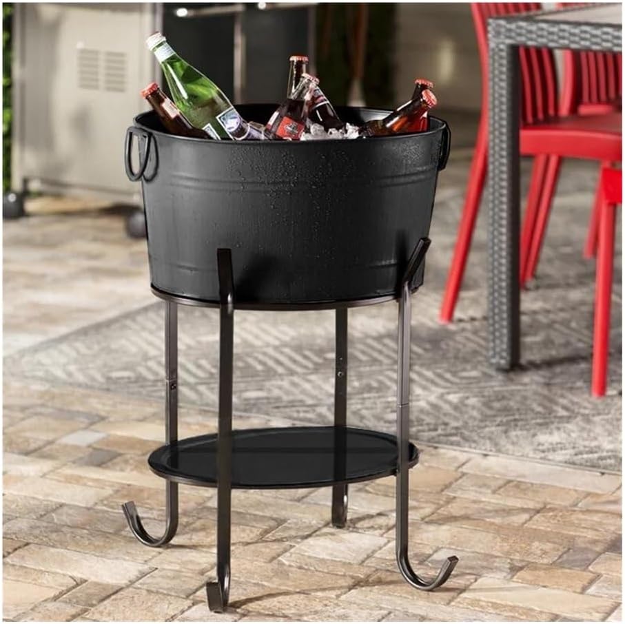 Ice Bucket, Camping Beer Ice Bucket Rack Portable Outdoor Bar Cooler Holder Ice Buckets For Parties(Black)