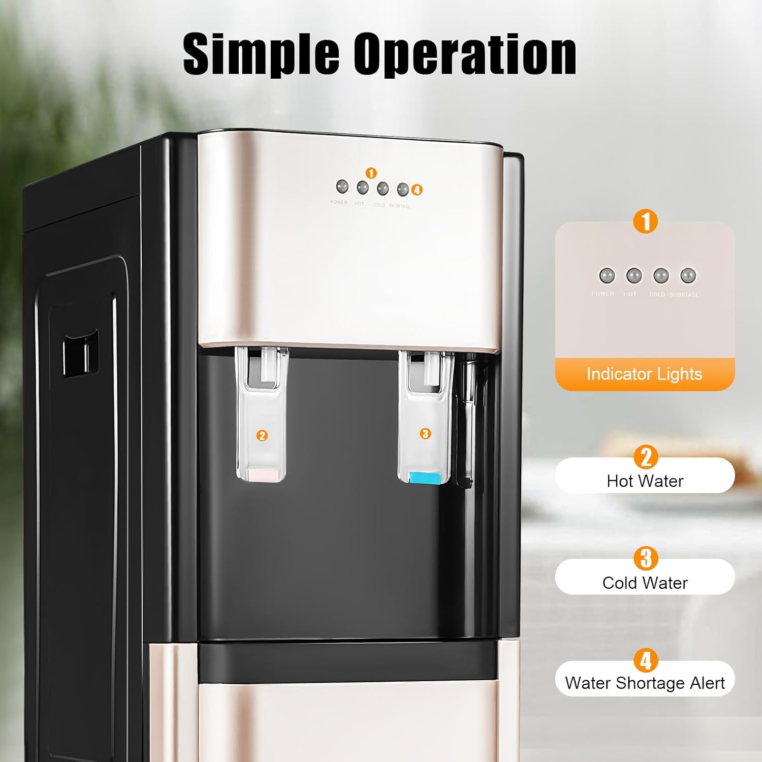 Bottom Loading Water Dispenser for 5 Gallon Bottles, Freestanding Water Cooler Hot & Cold, Stainless Steel Water Dispenser for Home & Office, Gold