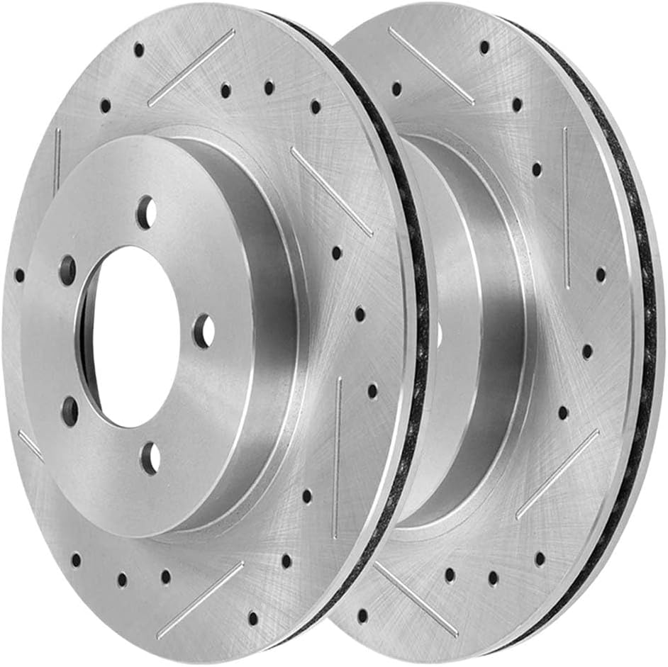 AutoShack Front & Rear Brake Rotors & Premium Pads for Ford, Mustang 2005-2010, RWD V6 4.0L - Silver Zinc Coated Drilled & Slotted - SilverShield Pro