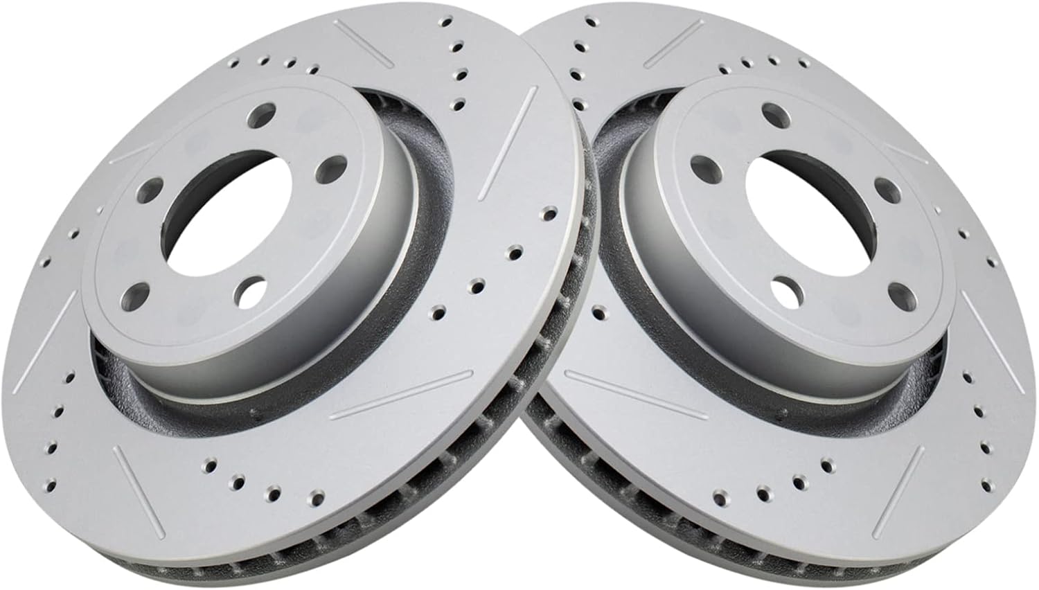 TRQ Performance Front Brake Pad and Rotor Set Ceramic Drilled Slotted Vented Rotors Compatible with 2015-2017 Ford Mustang
