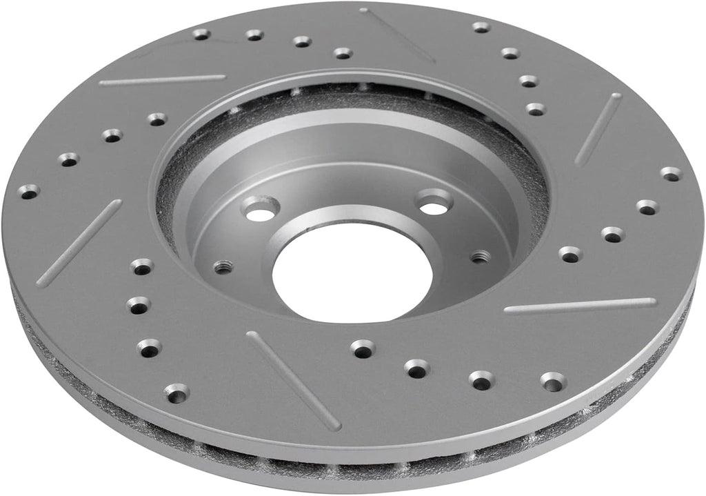 TRQ Performance Front Brake Pad and Rotor Set Ceramic Coated Drilled Slotted Rotors Compatible with 2006-2011 Hyundai Accent Kia Rio