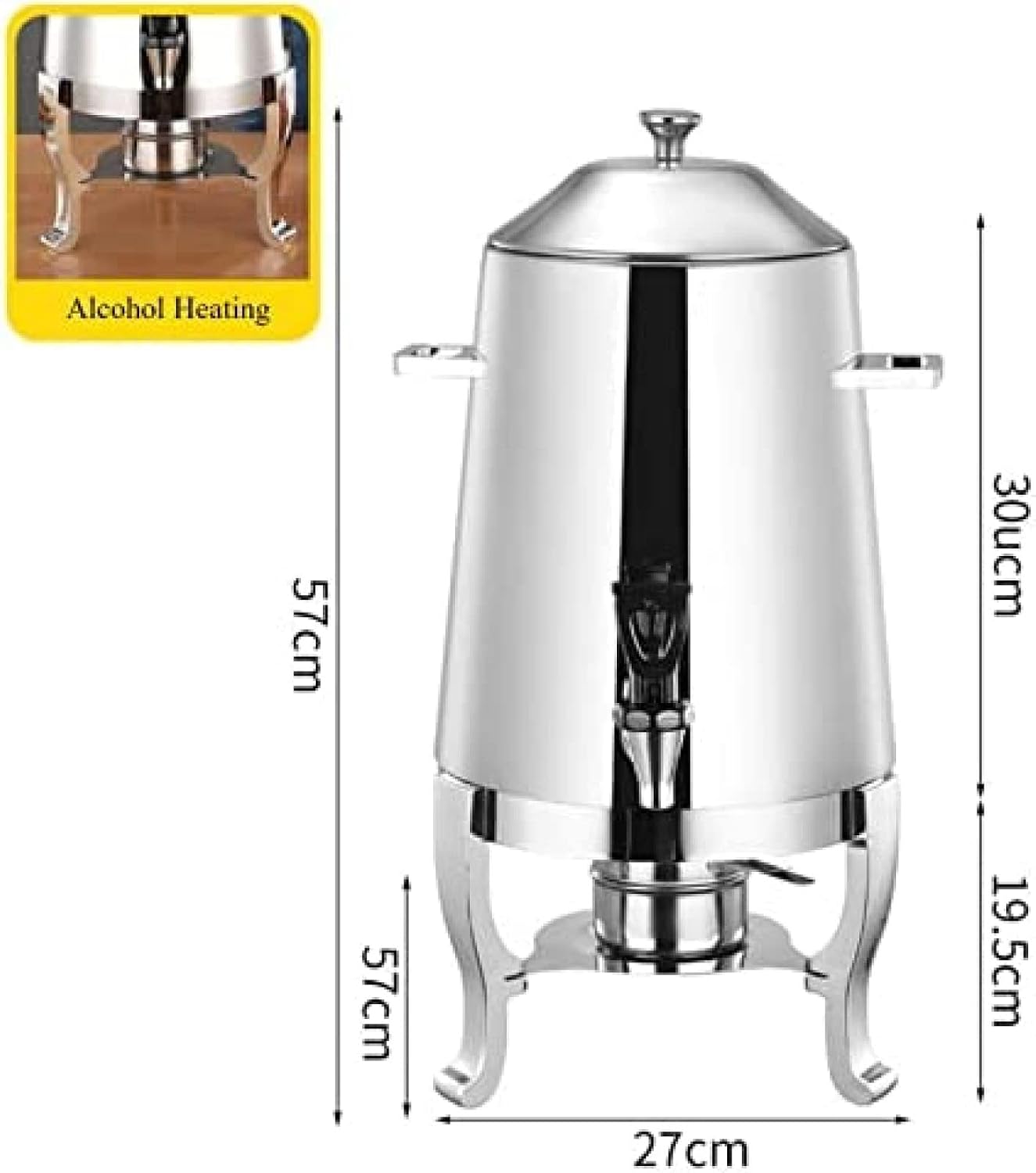 POUR Stainless Steel Commercial Coffee Urn with Chrome Accents - Hot Drink Dispenser with Lid - 3.5 Gallon, Silver, Friendly321