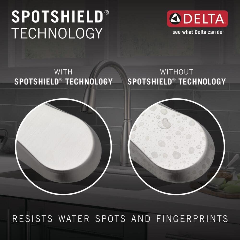Delta Capertee Brushed Nickel Kitchen Faucet with Pull Down Sprayer and Soap Dispenser, Modern Single Hole Kitchen Sink Faucet, Single Handle, Spotshield Stainless 19877Z-SPSD-DST