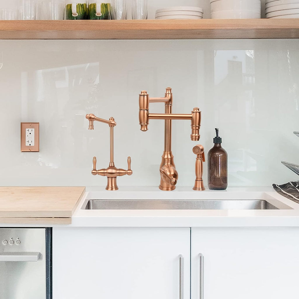 Two-Handles Copper Drinking Water Filter Faucet, Dual Lever Hot and Cold Water Faucet for Instant Hot Water Tank Dispenser & Filtration System