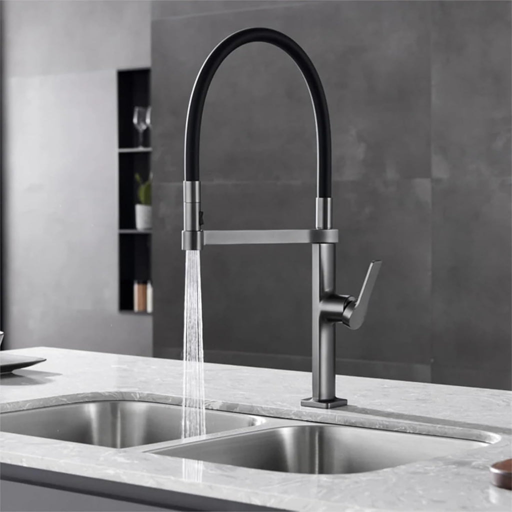 Pull Out Multifunctional 59 Copper Kitchen Sink Vegetable Washing Cold and Hot Water Faucet Universal Rotation(Gray)