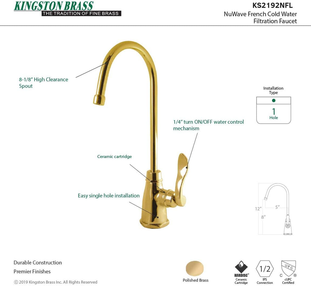 KINGSTON BRASS KS2192NFL Nuwave French Cold Water Filtration Faucet, Polished Brass
