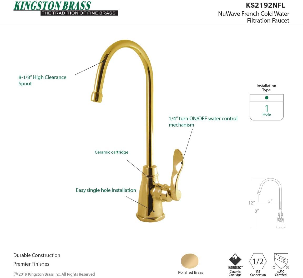 KINGSTON BRASS KS2192NFL Nuwave French Cold Water Filtration Faucet, Polished Brass
