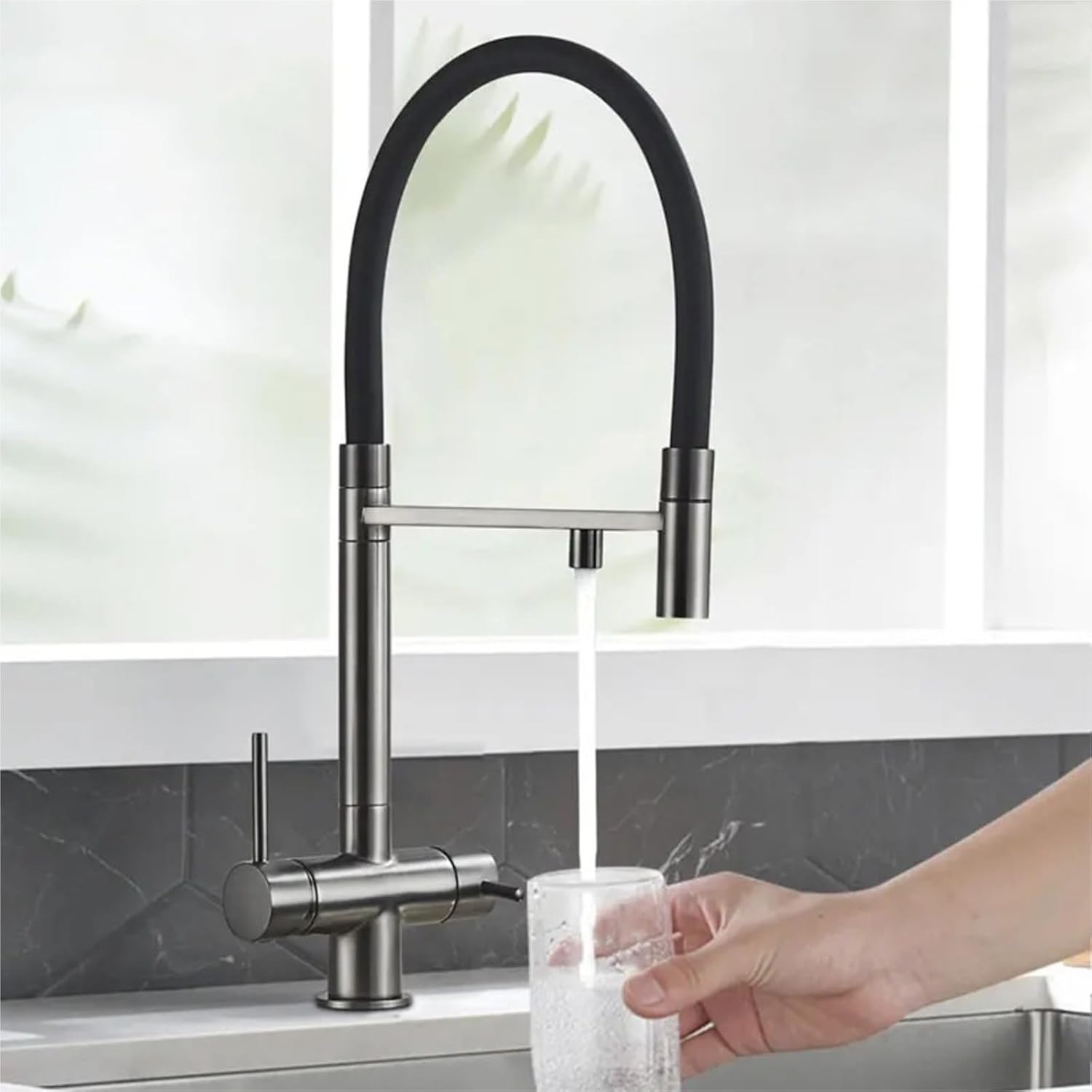 Kitchen Purified Faucets Dual Handle Cold Hot Water Mixer Crane Tap Filter Water Modern Tap(Brushed Gold)