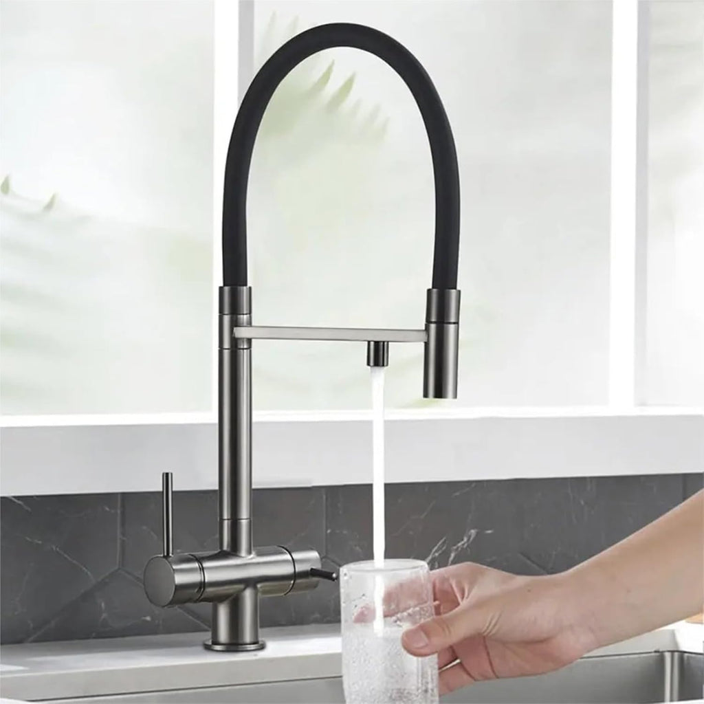 Kitchen Purified Faucets Dual Handle Cold Hot Water Mixer Crane Tap Filter Water Modern Tap(Chrome)