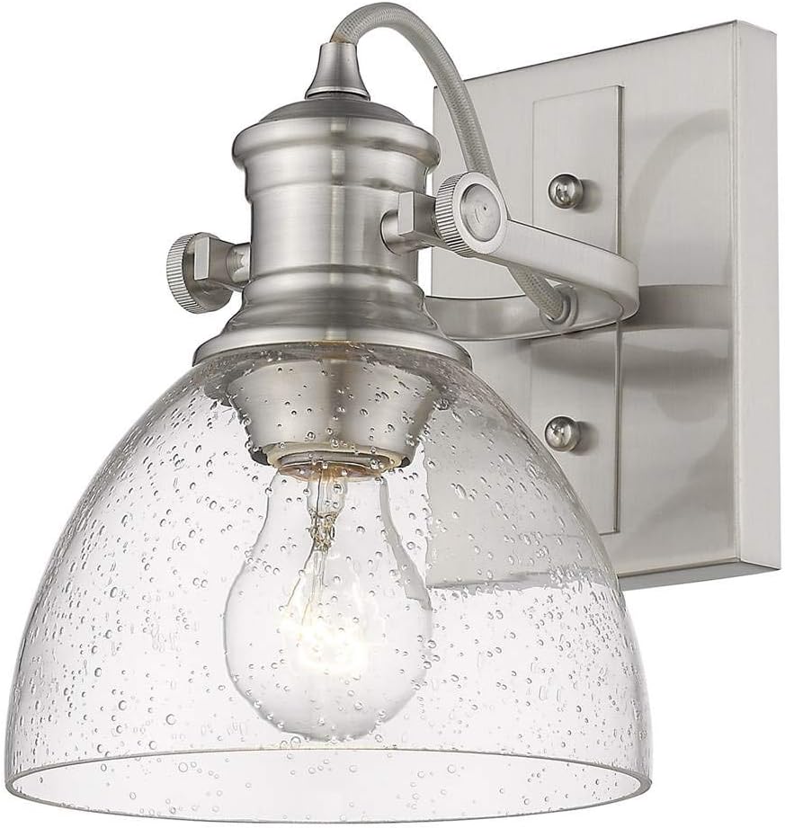 Golden Lighting 3118-BA1 PW-SD Hines Vanity Light, Pewter with Seeded Glass