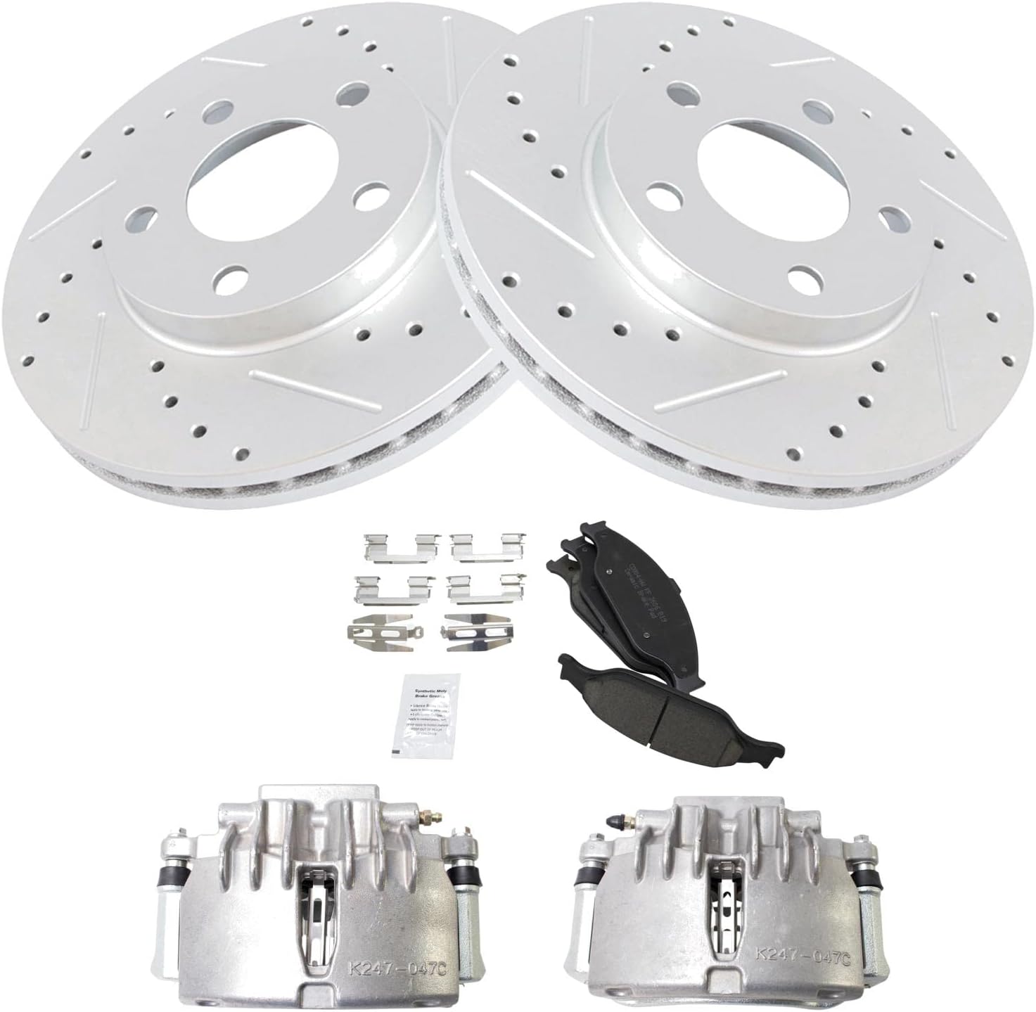 TRQ Performance Front Brake Pad and Rotor Set Ceramic Vented Coated Rotors Calipers Compatible with 2003-2004 Ford Mustang