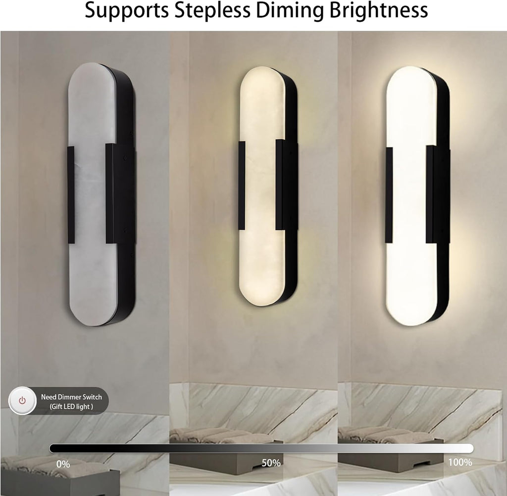 YIOSI 20'' Alabaster Wall Sconces Set of 2, Alabaster Marble Wall Sconce Light, Black Vanity Lights Modern Bedside Wall Lamp for Bathroom Bedroom Hallway Living Room Stairs Fireplace Kitchen