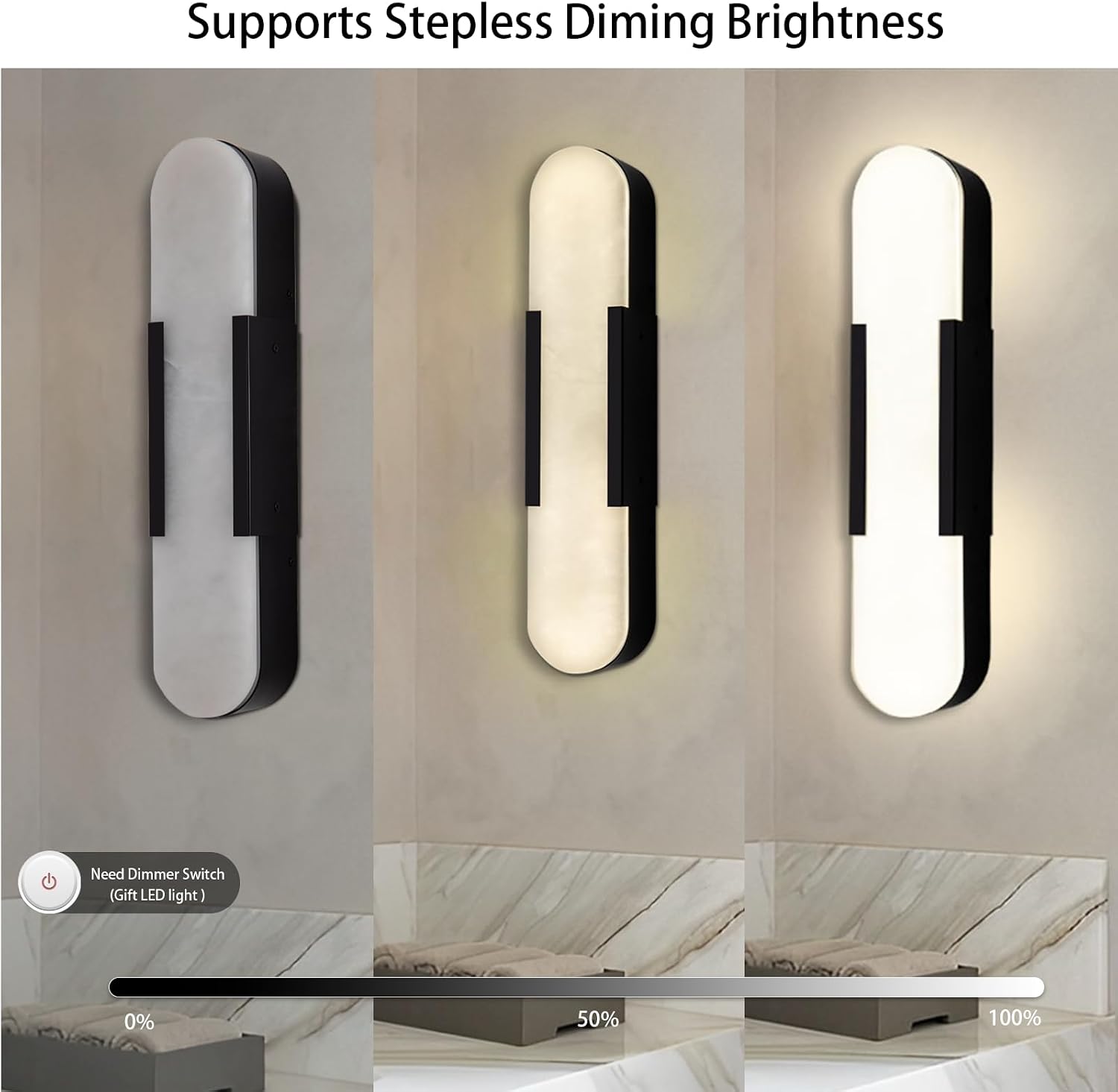 YIOSI 20'' Alabaster Wall Sconces Set of 2, Alabaster Marble Wall Sconce Light, Black Vanity Lights Modern Bedside Wall Lamp for Bathroom Bedroom Hallway Living Room Stairs Fireplace Kitchen