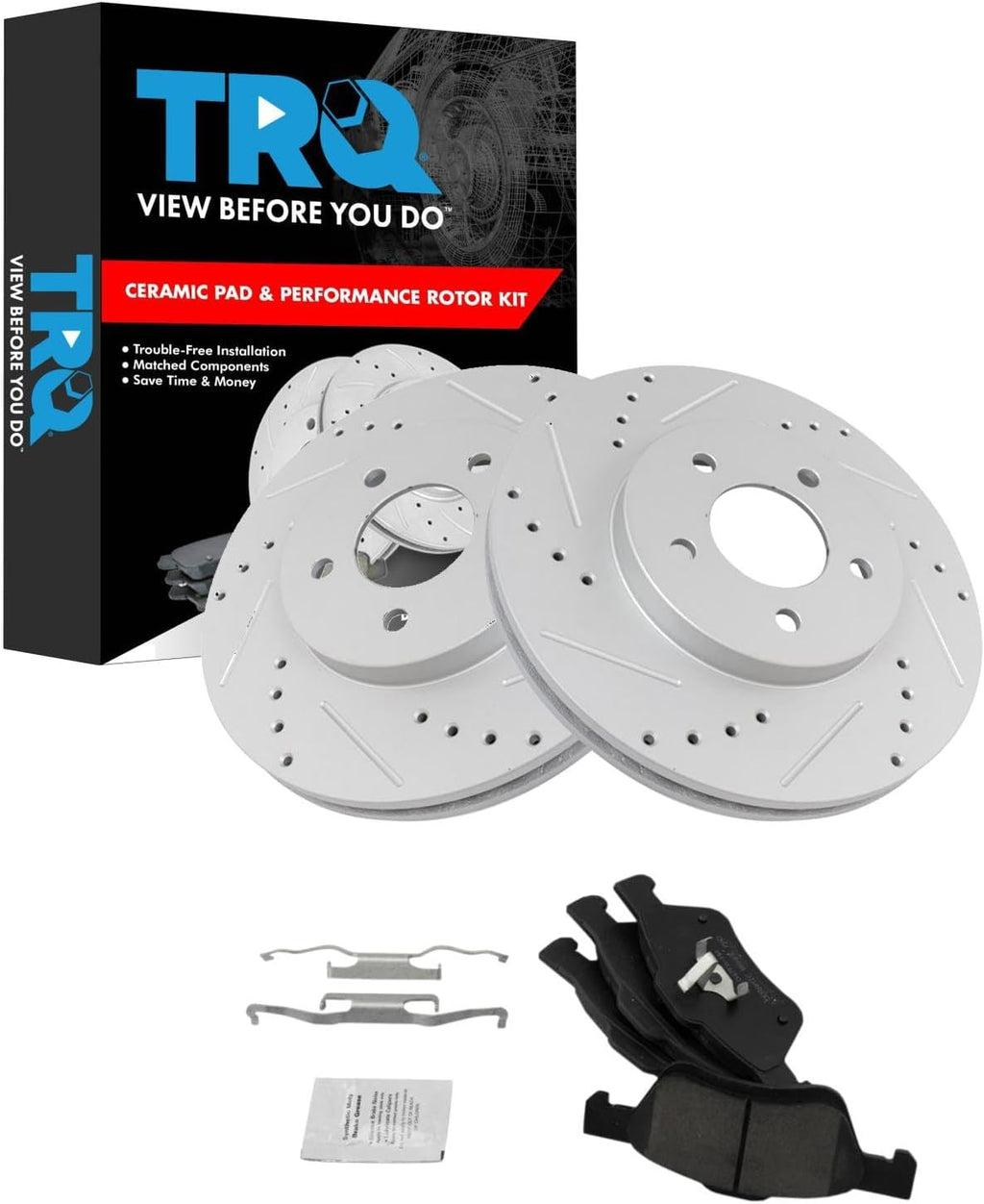 TRQ Performance Front Brake Pad and Rotor Set Ceramic Vented G Coated Rotors 11.93 in 5-Lug for 2011-2012 Ford Escape 2011 Mercury Mariner