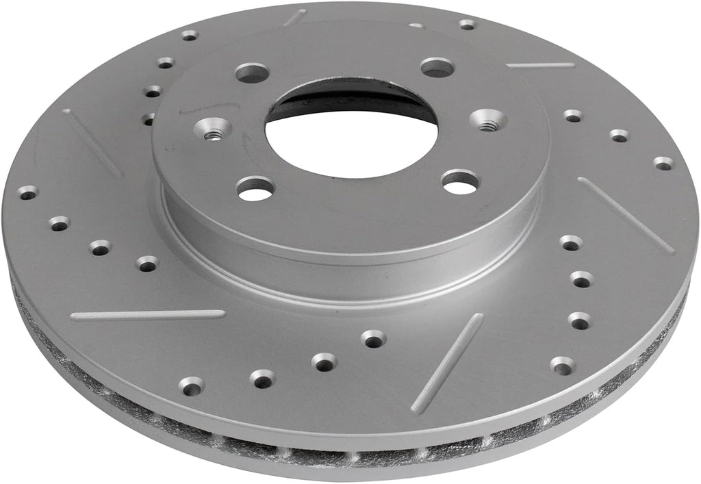 TRQ Performance Front Brake Pad and Rotor Set Ceramic Coated Drilled Slotted Rotors Compatible with 2006-2011 Hyundai Accent Kia Rio