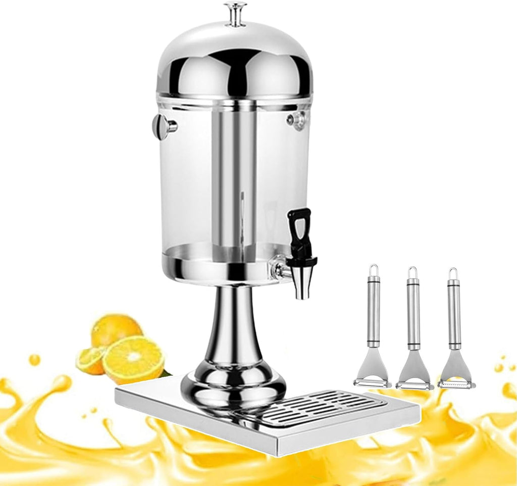 Juice Dispensers with Faucet, Beverage Dispenser for Serving Hot And Cold Drinks, Stainless Steel Machine for Cold Drinks, Drip Tray Included (With 3 Paring Knives),Silver
