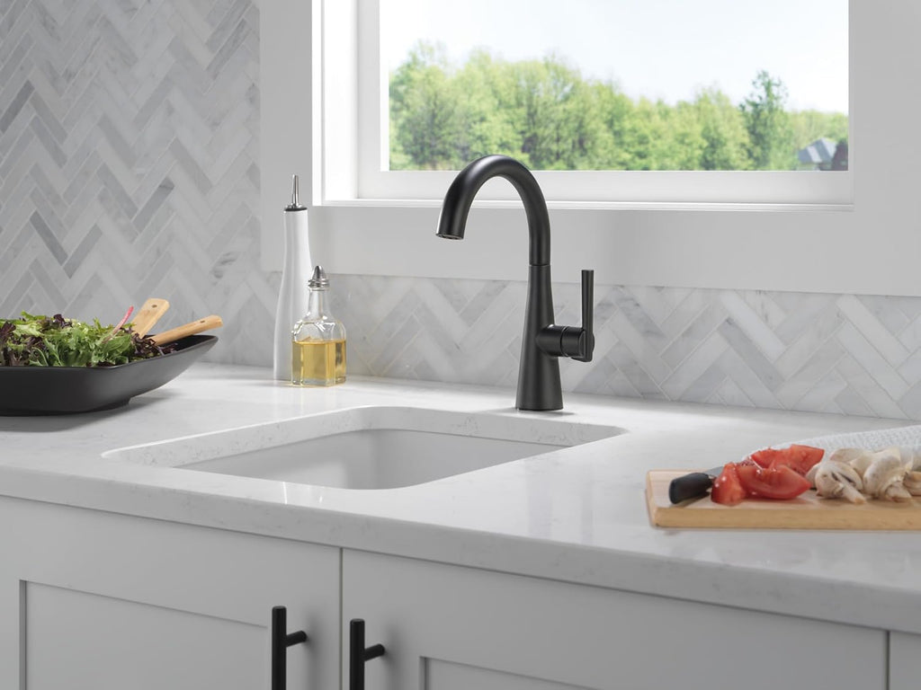 Delta Modern Matte Black Single Hole Bar Sink Faucet, Single Handle Prep Sink Faucet, Matte Black 14882LF-BL
